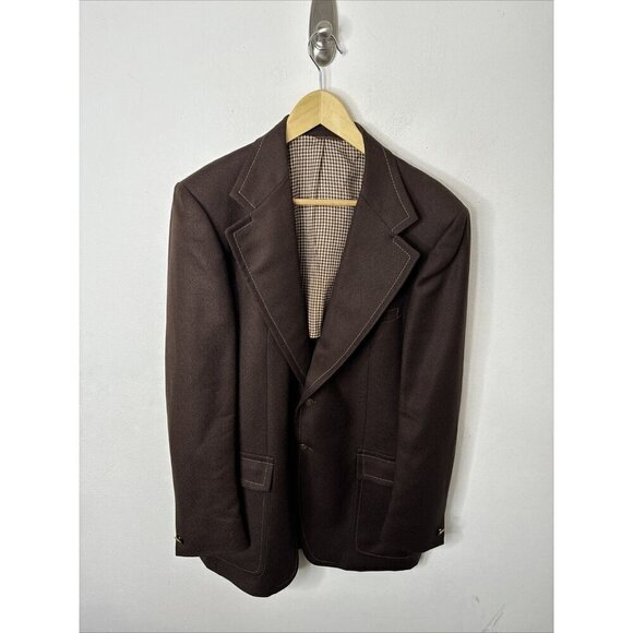 Vintage Shipley Men 44L Tall Disco 70s Brown Blazer Sports Coat Wool - Picture 1 of 9